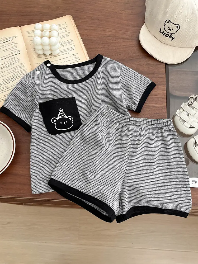 Kids Gray T-Shirt Shorts Set for Boys Summer 2025