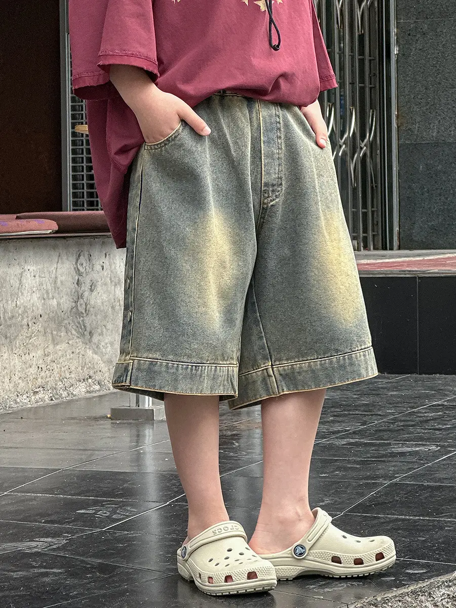 Boys Printed T-Shirt Shorts Set Maroon Denim 2025 — feature 11