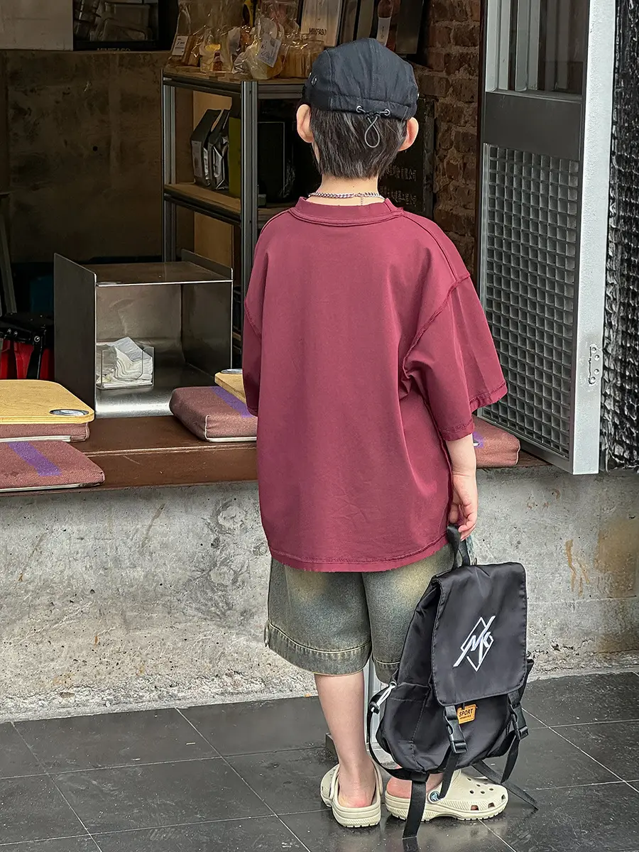 Boys Printed T-Shirt Shorts Set Maroon Denim 2025 — feature 25