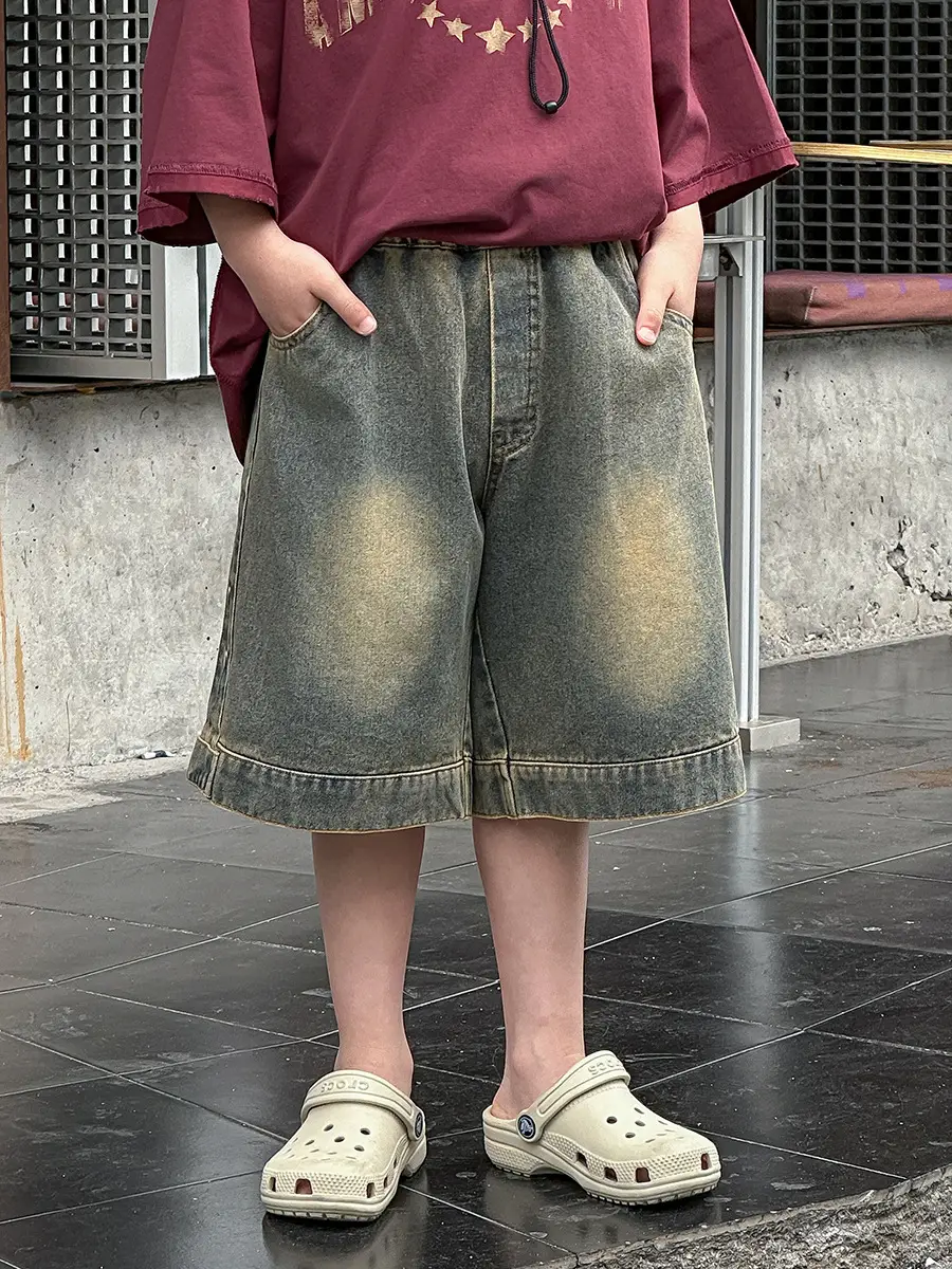Boys Printed T-Shirt Shorts Set Maroon Denim 2025 — feature 9