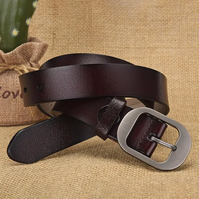 Women's Retro Leather Belt with Silver Buckle - Image 9