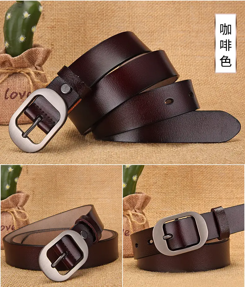 Women's Retro Leather Belt with Silver Buckle — feature 18