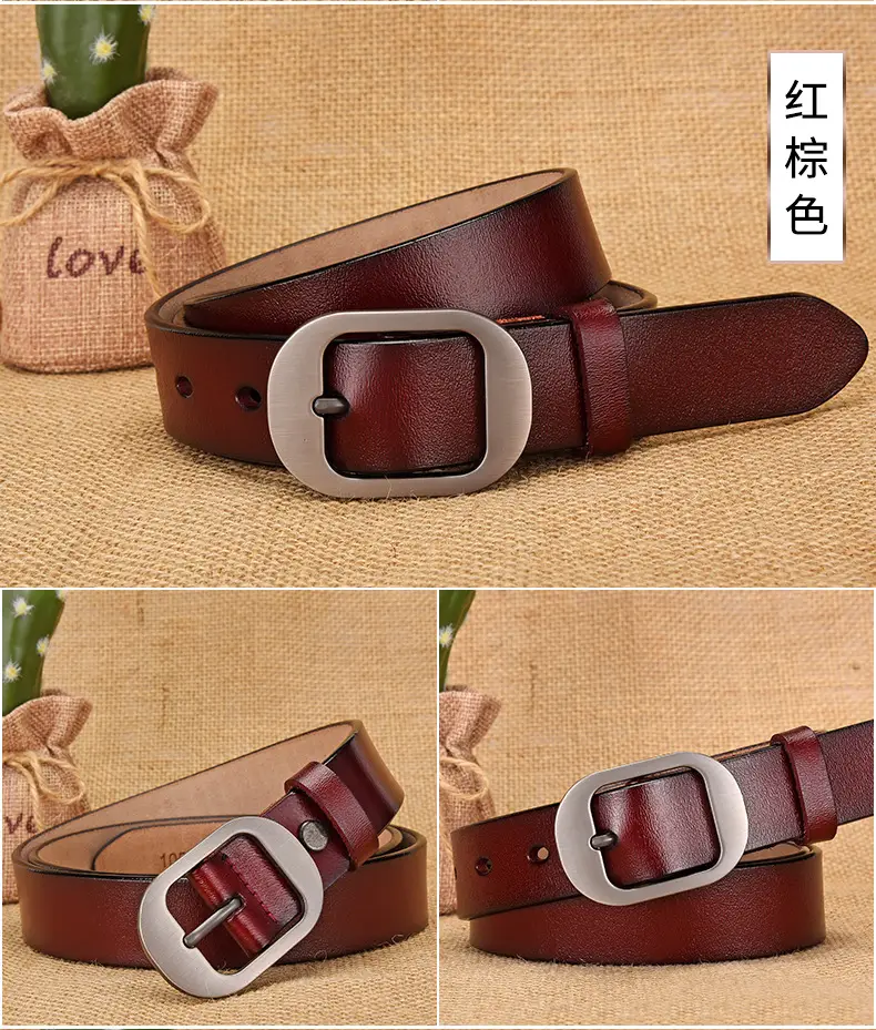 Women's Retro Leather Belt with Silver Buckle — feature 19