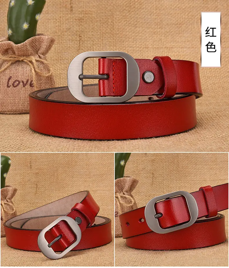 Women's Retro Leather Belt with Silver Buckle — feature 20