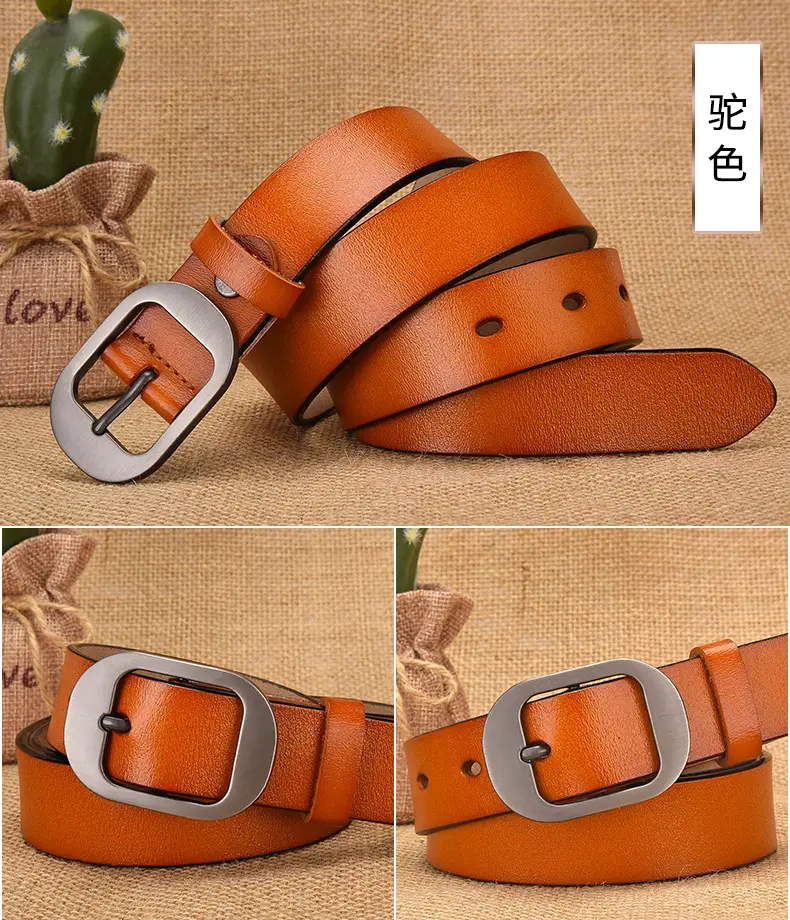 Women's Retro Leather Belt with Silver Buckle — feature 21