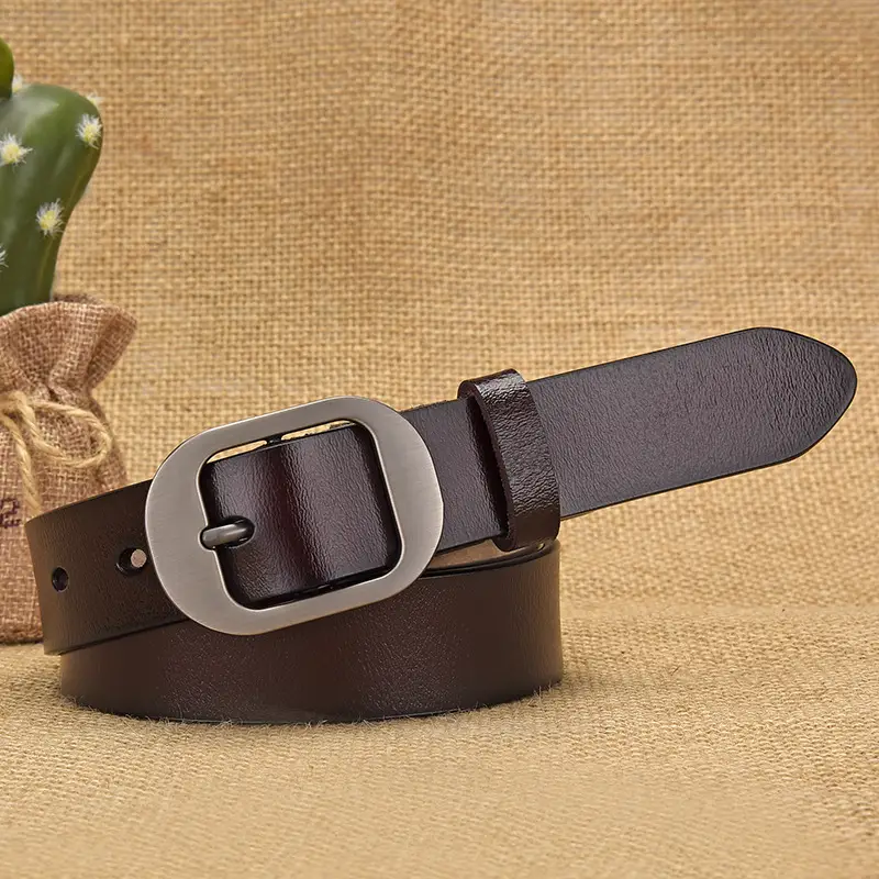 Women's Retro Leather Belt with Silver Buckle - Image 3