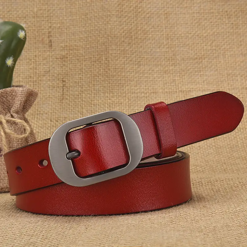 Women's Retro Leather Belt with Silver Buckle - Image 4