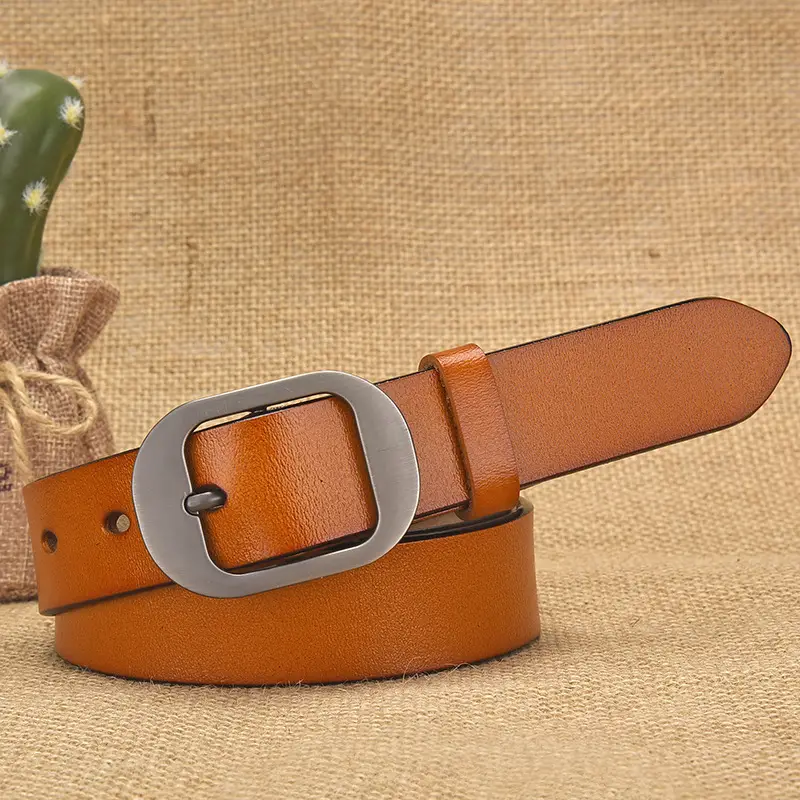 Women's Retro Leather Belt with Silver Buckle - Image 5