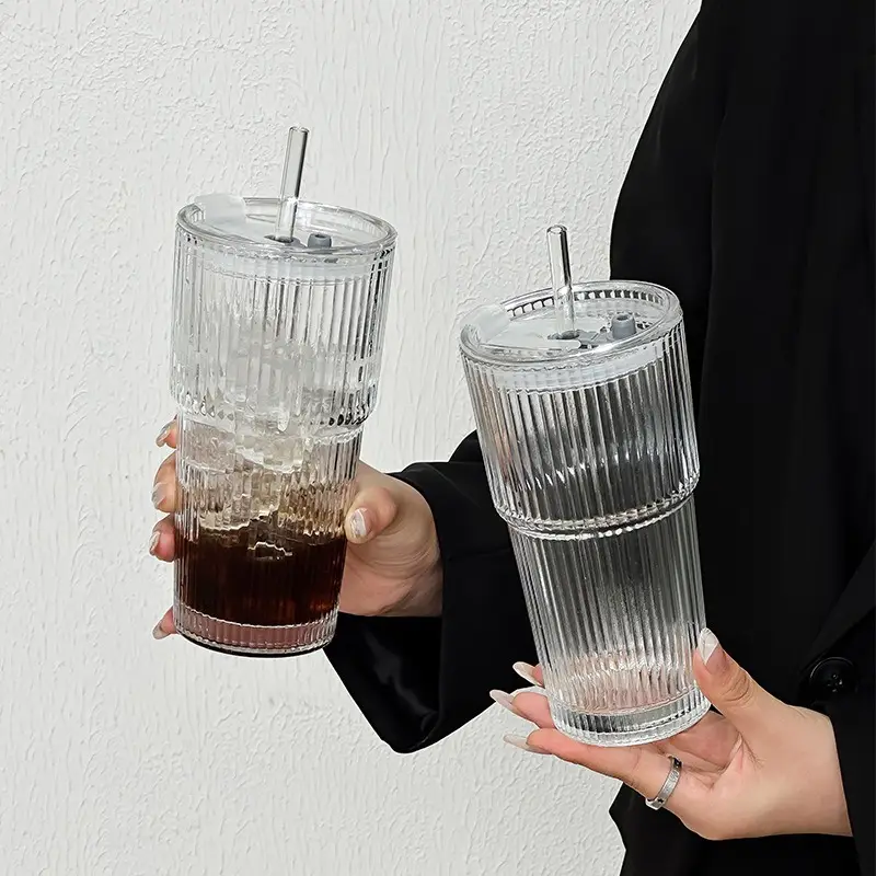 Stylish Glass Cups with Straw for Juice & Coffee - Image 3