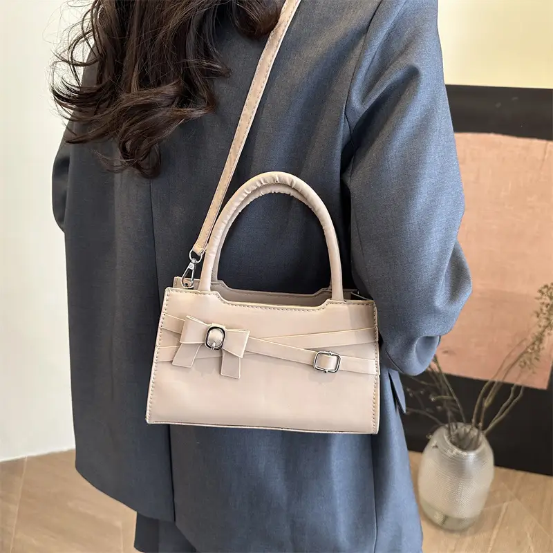 Brown Textured Bow Shoulder Bag for Women - Image 7