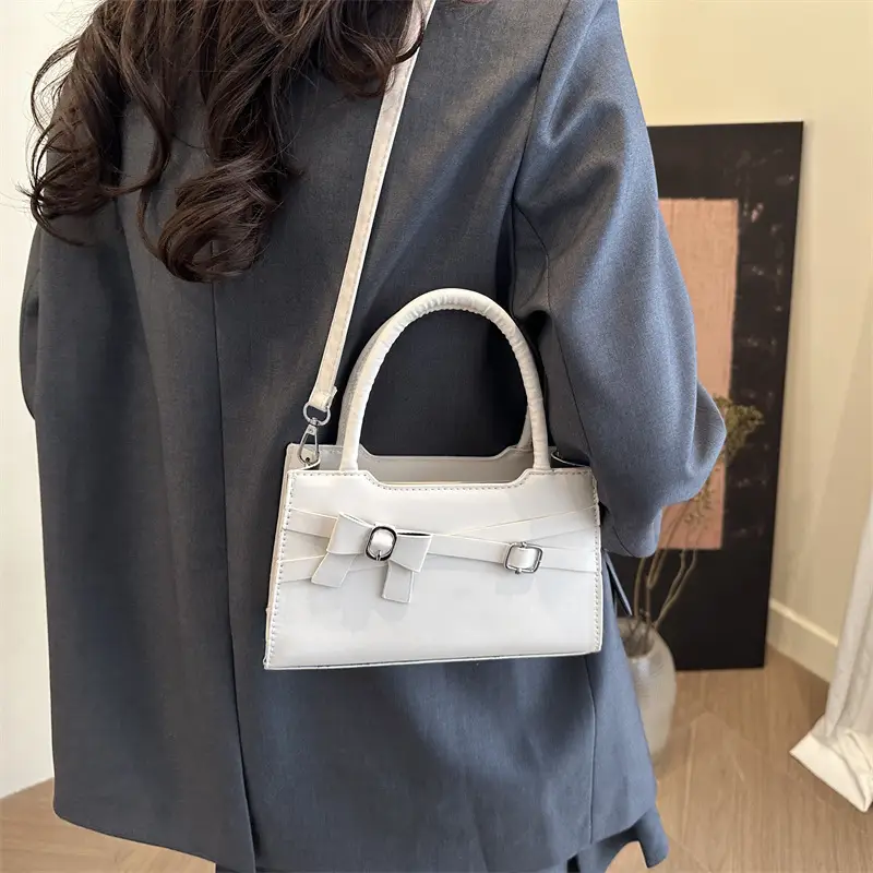 Brown Textured Bow Shoulder Bag for Women - Image 8