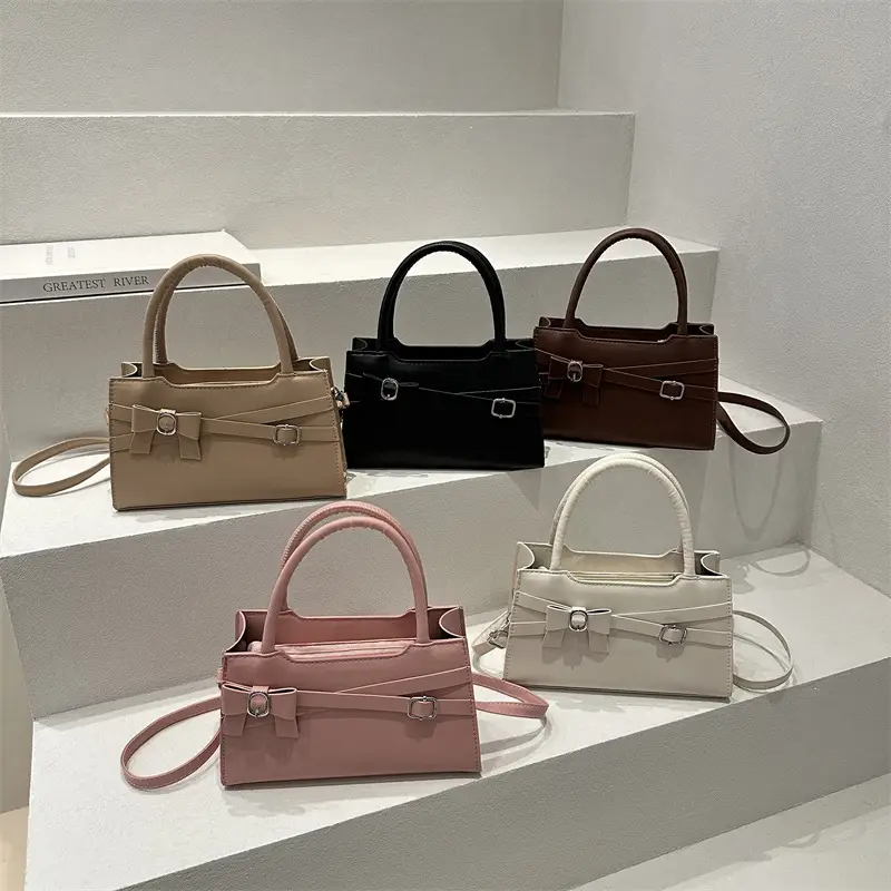 Brown Textured Bow Shoulder Bag for Women - Image 9