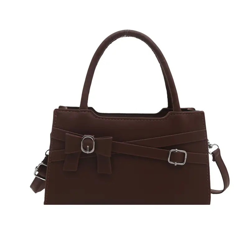 Brown Textured Bow Shoulder Bag for Women - Image 10