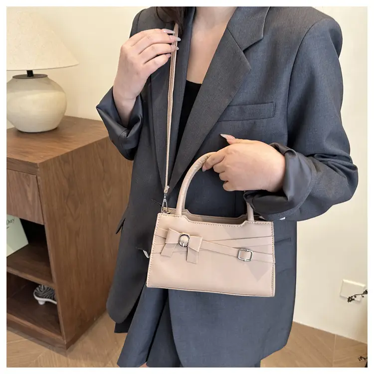 Brown Textured Bow Shoulder Bag for Women — feature 10