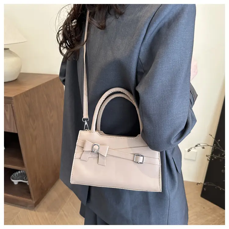 Brown Textured Bow Shoulder Bag for Women — feature 11