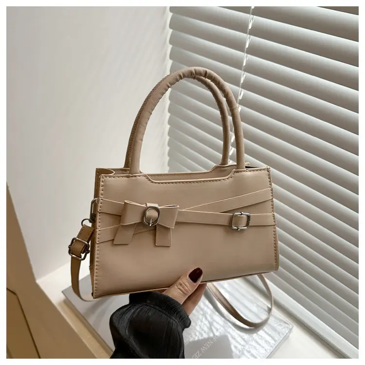 Brown Textured Bow Shoulder Bag for Women — feature 23
