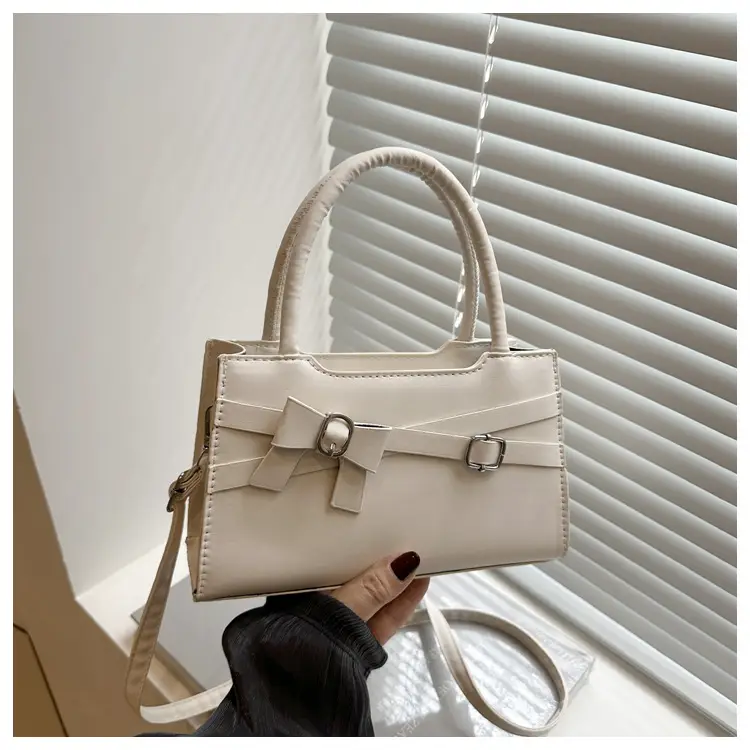 Brown Textured Bow Shoulder Bag for Women — feature 24