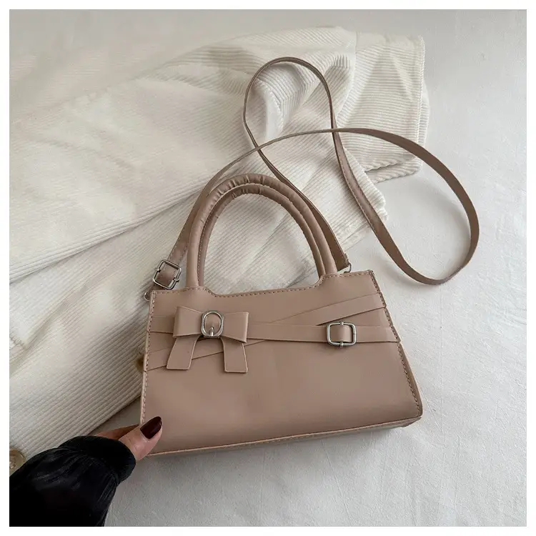 Brown Textured Bow Shoulder Bag for Women — feature 27