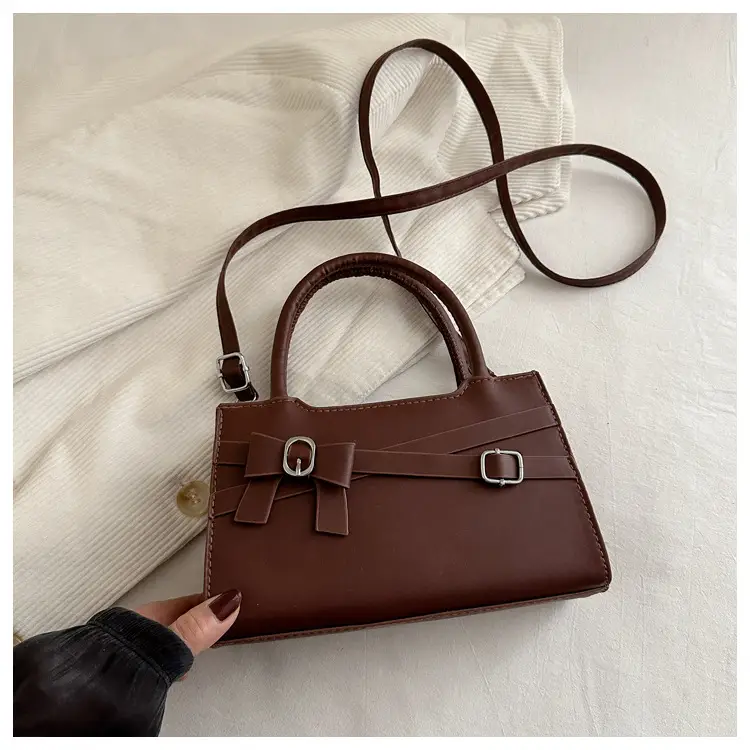 Brown Textured Bow Shoulder Bag for Women — feature 28