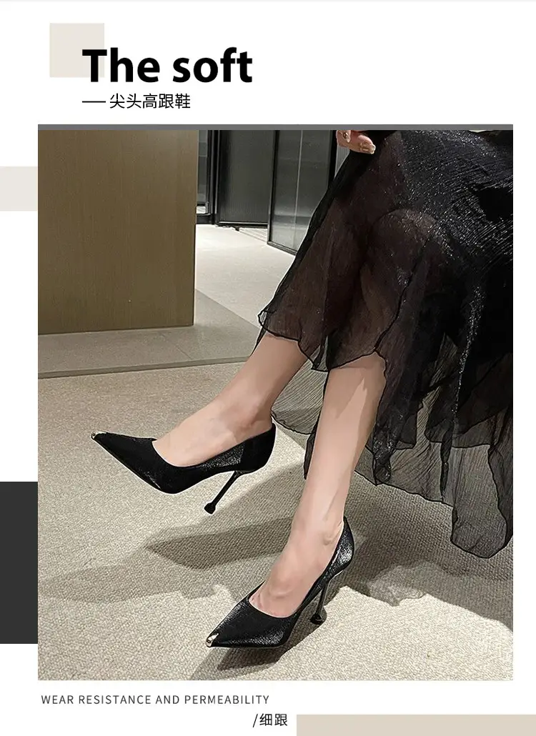 2026 Spring and Autumn New Black Suede High Heels, Wine Glass Heel, Elegant Professional Shoes for Women, Pointed Toe French Style Single Shoes for Women — feature 2