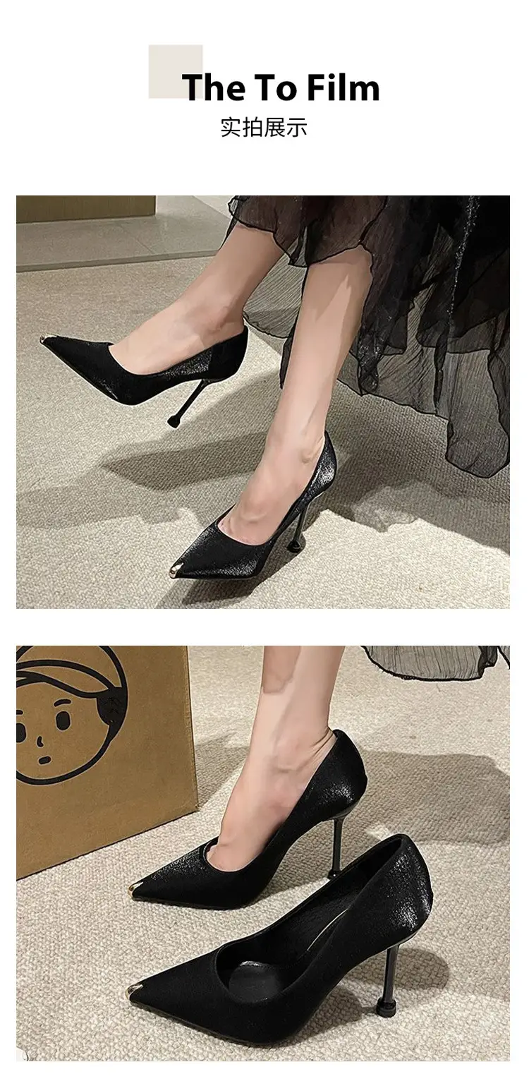 2026 Spring and Autumn New Black Suede High Heels, Wine Glass Heel, Elegant Professional Shoes for Women, Pointed Toe French Style Single Shoes for Women — feature 9