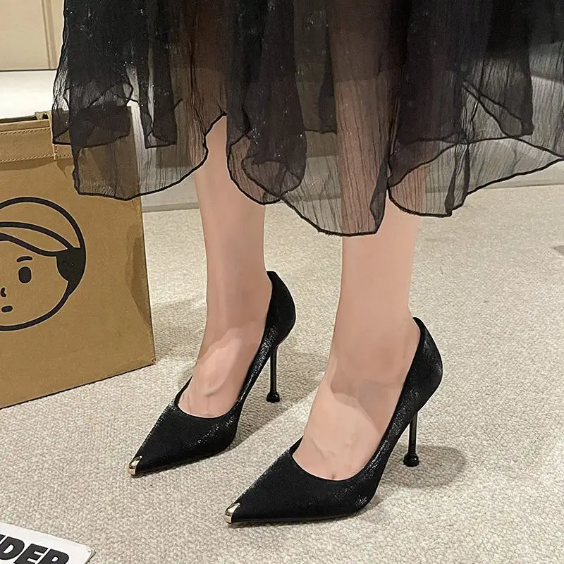 2026 Spring and Autumn New Black Suede High Heels, Wine Glass Heel, Elegant Professional Shoes for Women, Pointed Toe French Style Single Shoes for Women