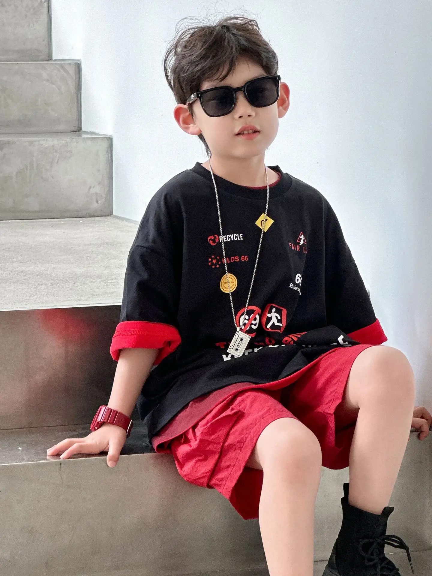 Boys Black Red T-Shirt Short Sleeve 2025 Cool Kids Wear - Image 5
