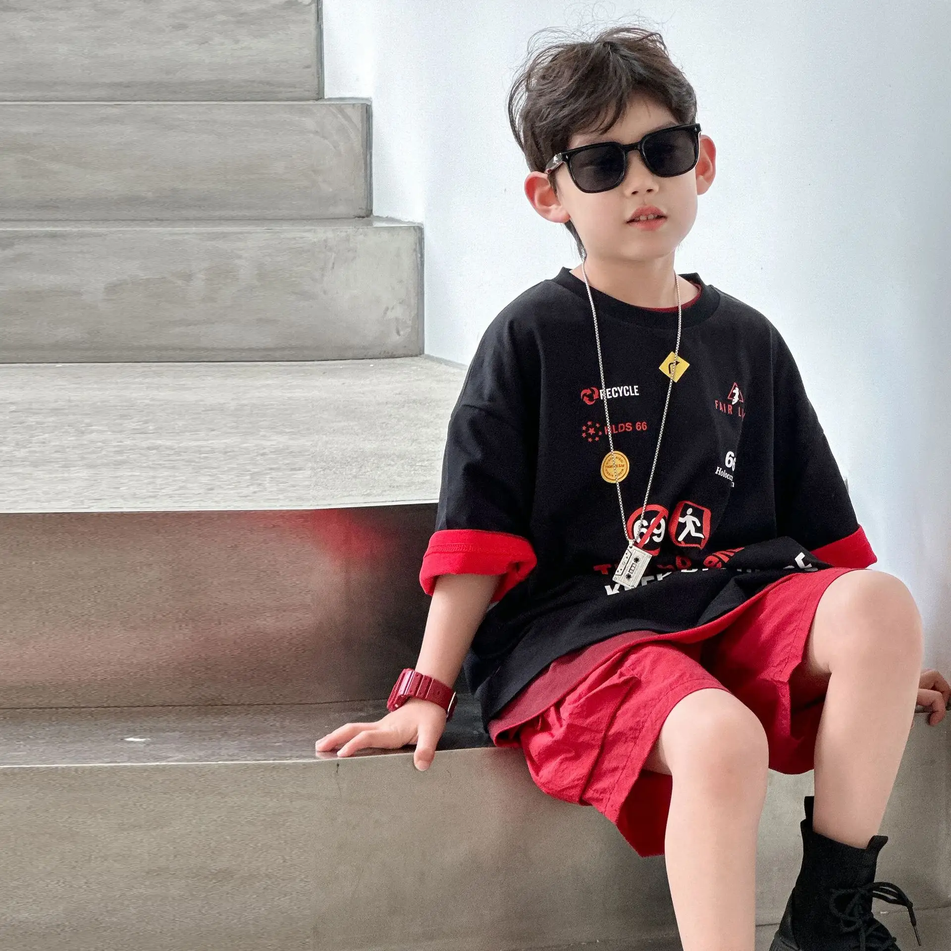 Boys Black Red T-Shirt Short Sleeve 2025 Cool Kids Wear — feature 14