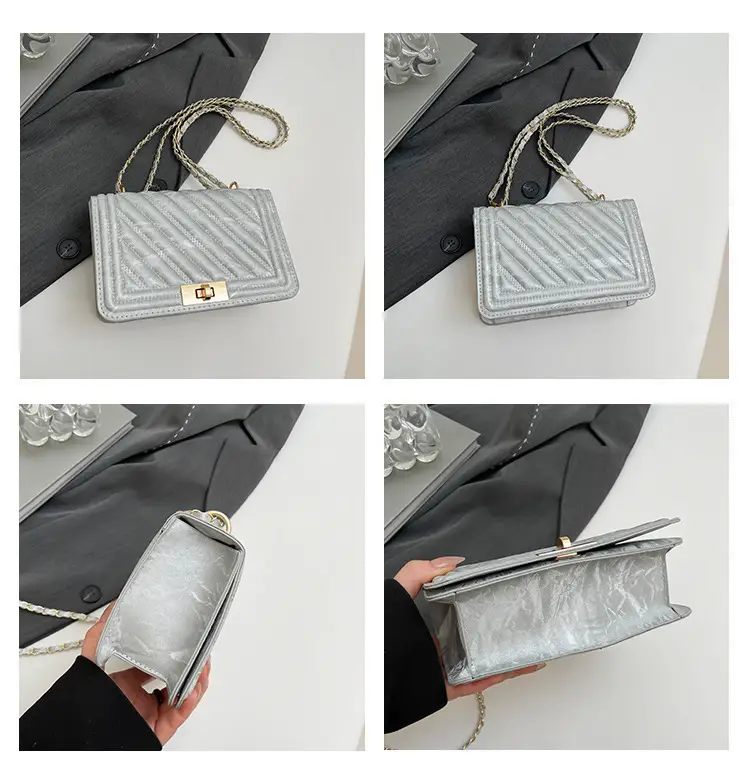 2025 Spring White Quilted Crossbody Bag with Gold Chain — feature 10