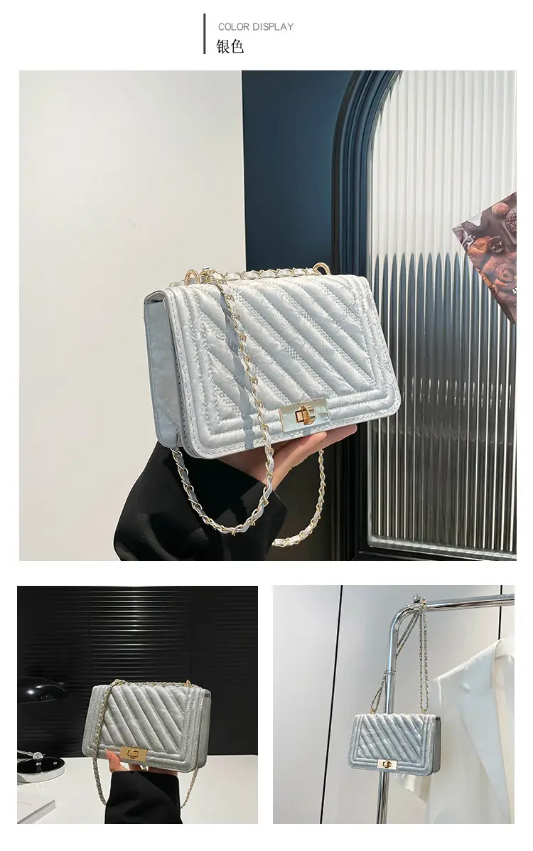 2025 Spring White Quilted Crossbody Bag with Gold Chain — feature 22