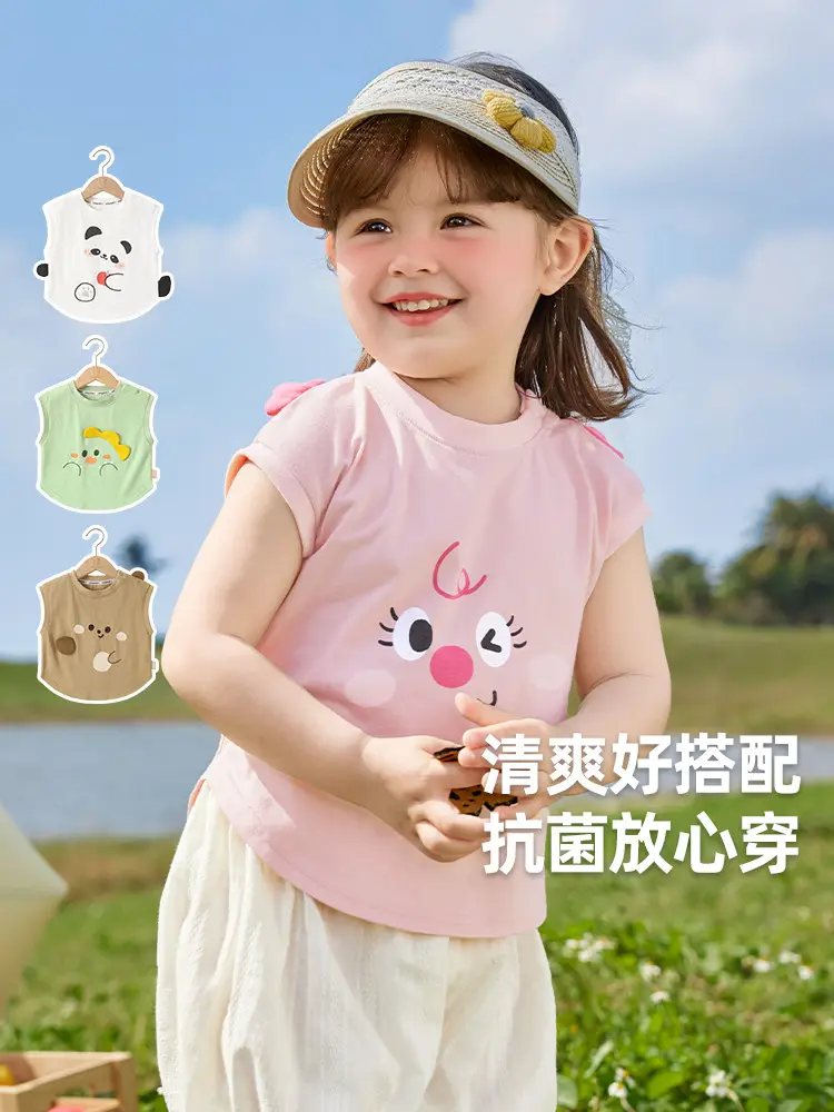 Kaka Panda Girls Sleeveless Pink Vest Summer Wear - Image 6