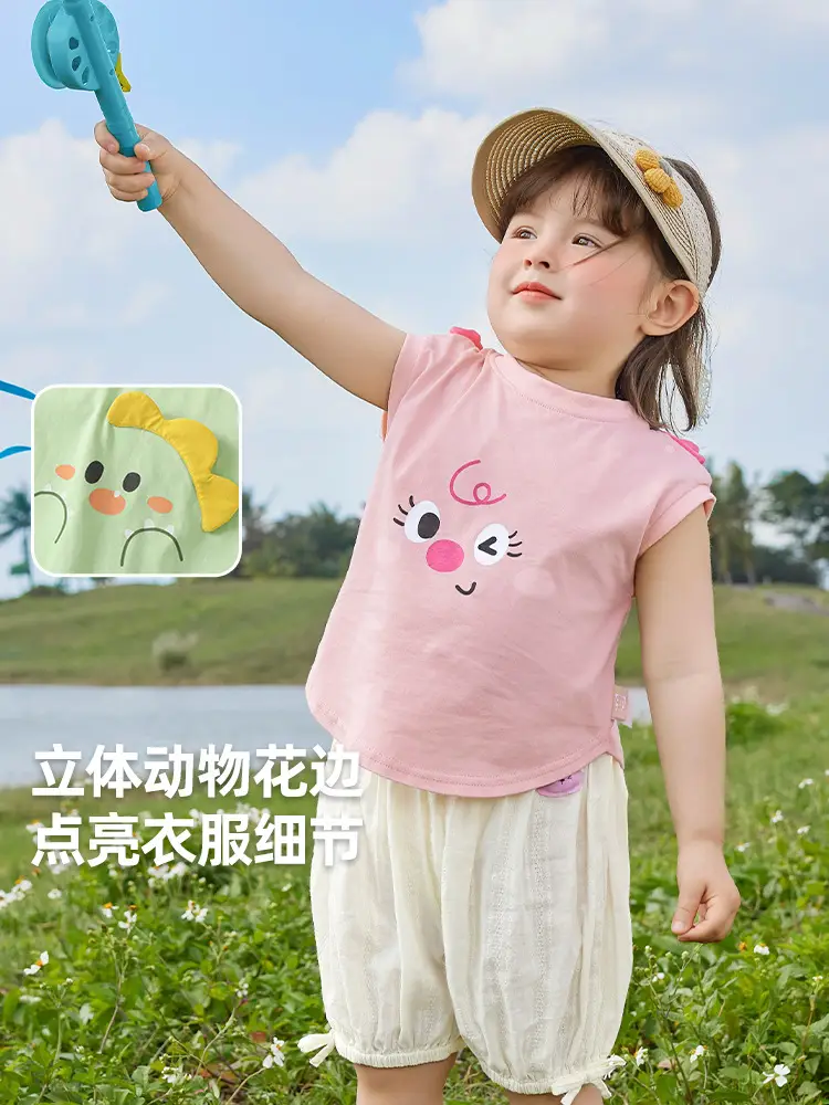 Kaka Panda Girls Sleeveless Pink Vest Summer Wear - Image 7