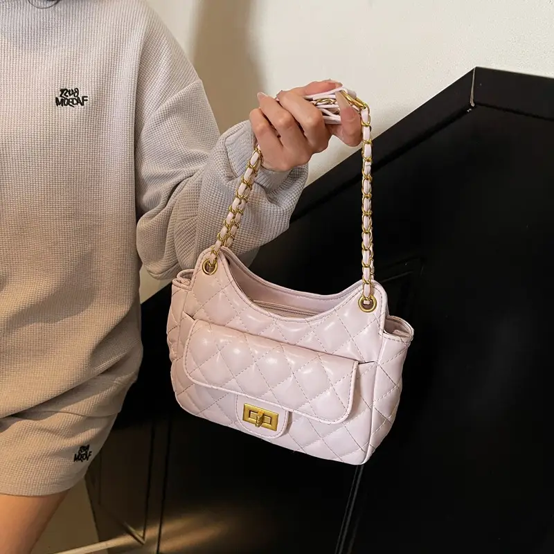 Women's Vintage Diamond Embroidered Chain Crossbody Bag