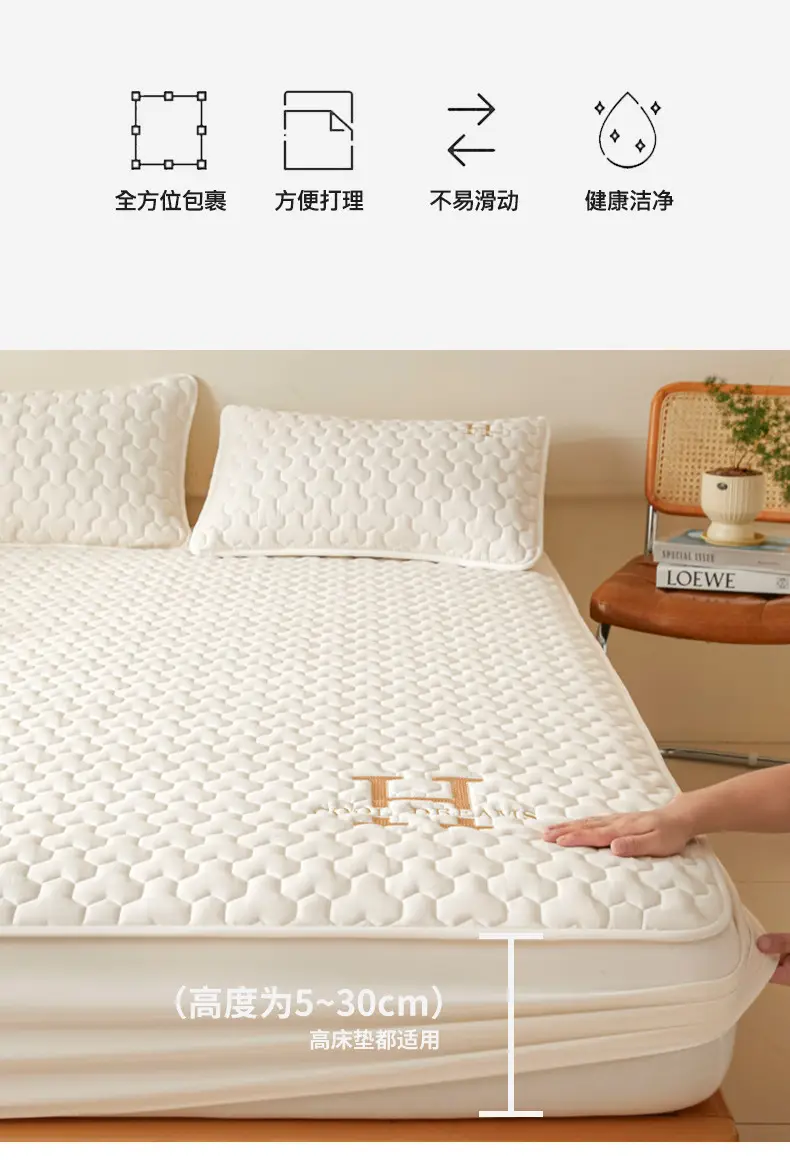 Cross-Border Quilted Waterproof Fitted Sheet Single Piece Thickened Bed Cover Set All-Inclusive Bed Cover Pure Bed Three-Piece Set Mattress Protector — feature 16
