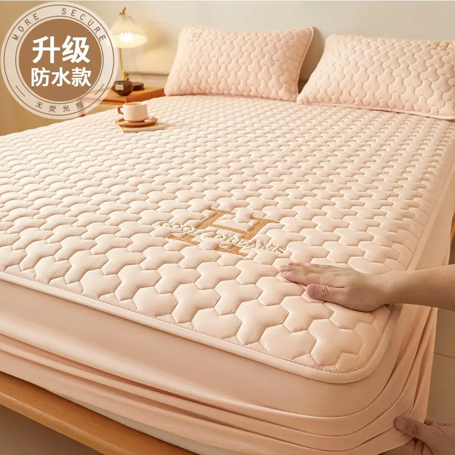 Cross-Border Quilted Waterproof Fitted Sheet Single Piece Thickened Bed Cover Set All-Inclusive Bed Cover Pure Bed Three-Piece Set Mattress Protector