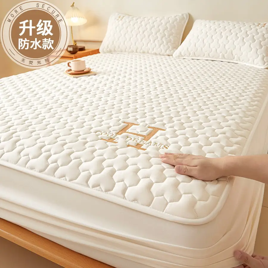 Cross-Border Quilted Waterproof Fitted Sheet Single Piece Thickened Bed Cover Set All-Inclusive Bed Cover Pure Bed Three-Piece Set Mattress Protector