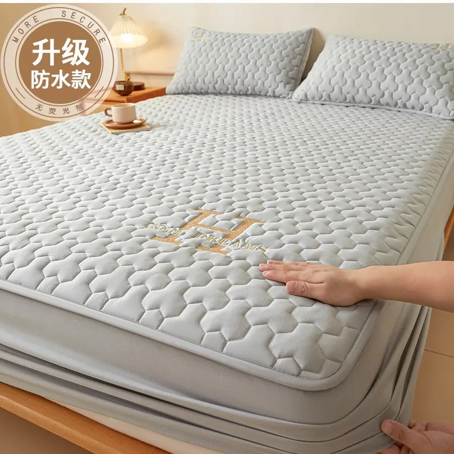 Cross-Border Quilted Waterproof Fitted Sheet Single Piece Thickened Bed Cover Set All-Inclusive Bed Cover Pure Bed Three-Piece Set Mattress Protector