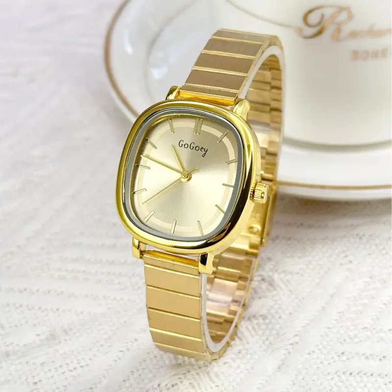 Gold Quartz Women's Watch with Bamboo Strap - Image 7