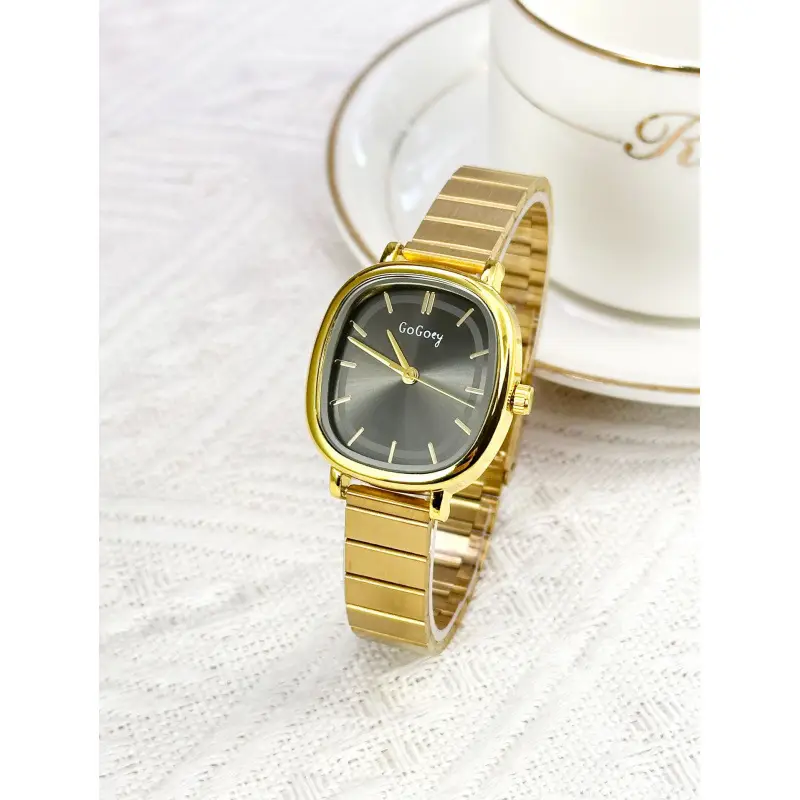 Gold Quartz Women's Watch with Bamboo Strap - Image 3