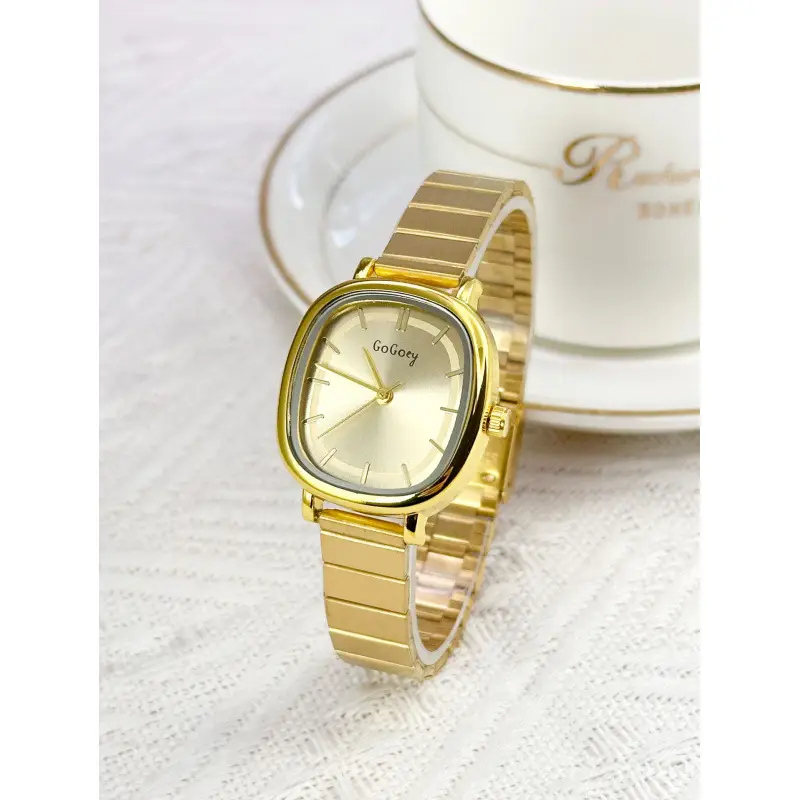 Gold Quartz Women's Watch with Bamboo Strap - Image 2