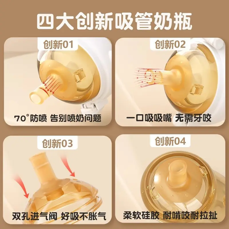 Baby drinking cup baby straw drinking bottle 6 months 1/2/3 years old PPSU bottle flip cap drinking cup