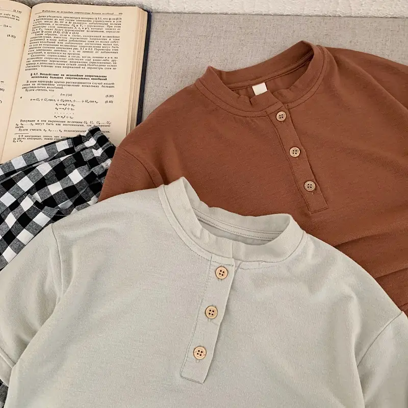 Boys Summer T-Shirt Stretch Korean Style White Brown