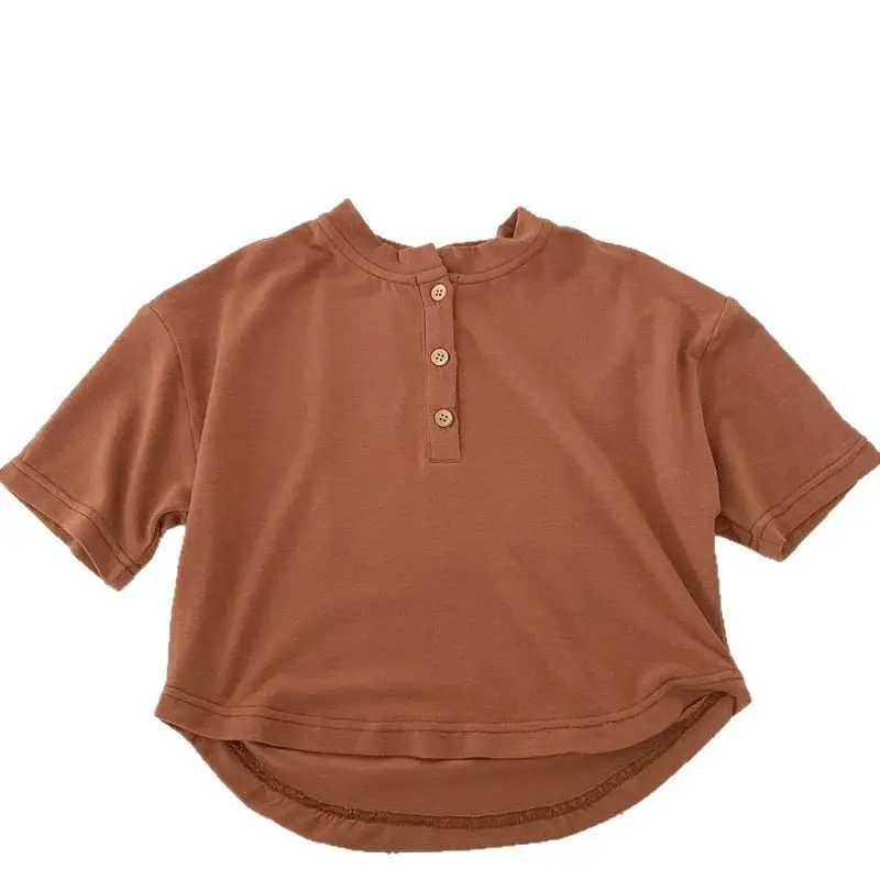 Boys Summer T-Shirt Stretch Korean Style White Brown