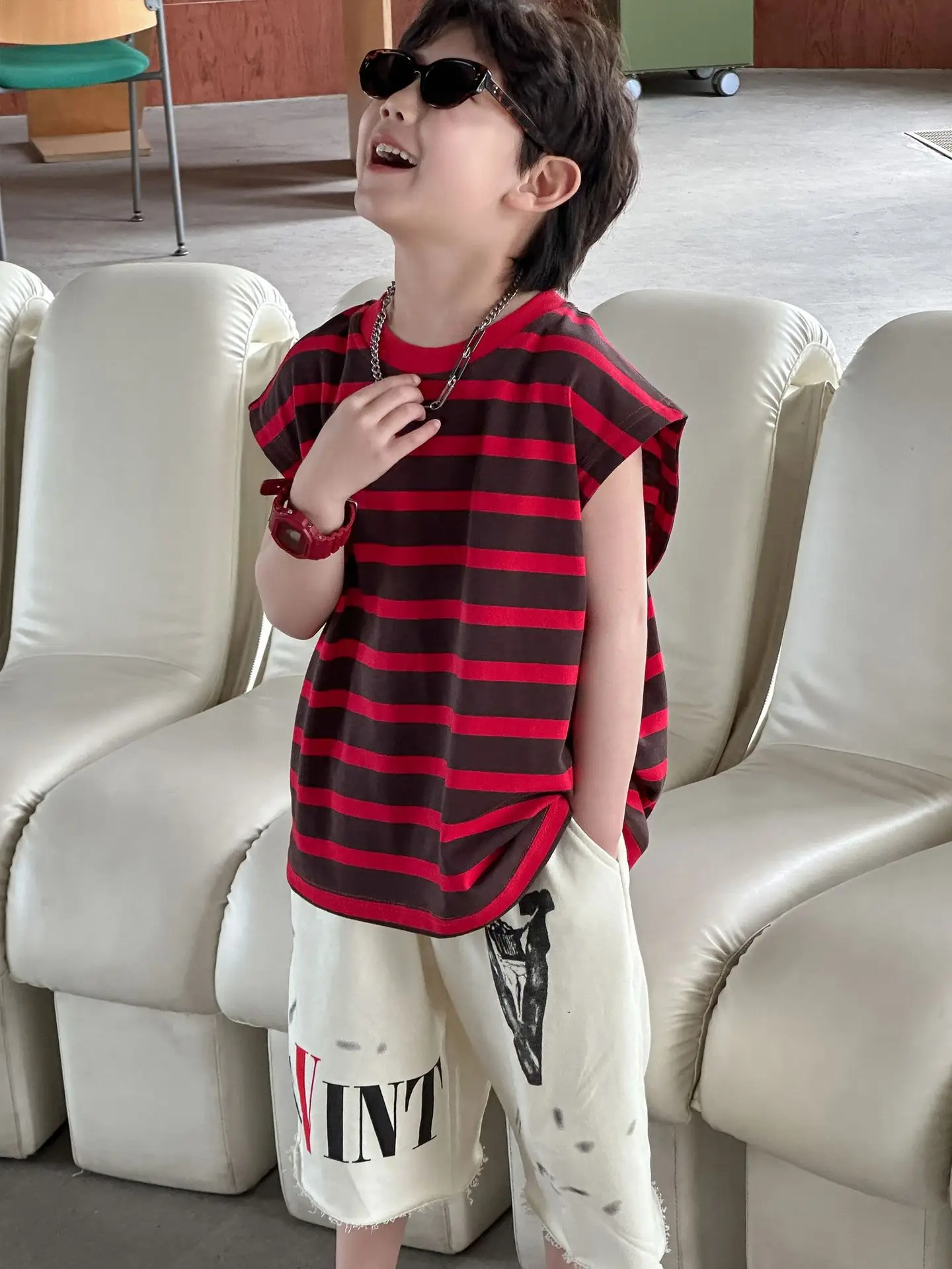 Summer Stripes T-Shirt Vest Sleeveless Vest 2025 Kids - Image 2