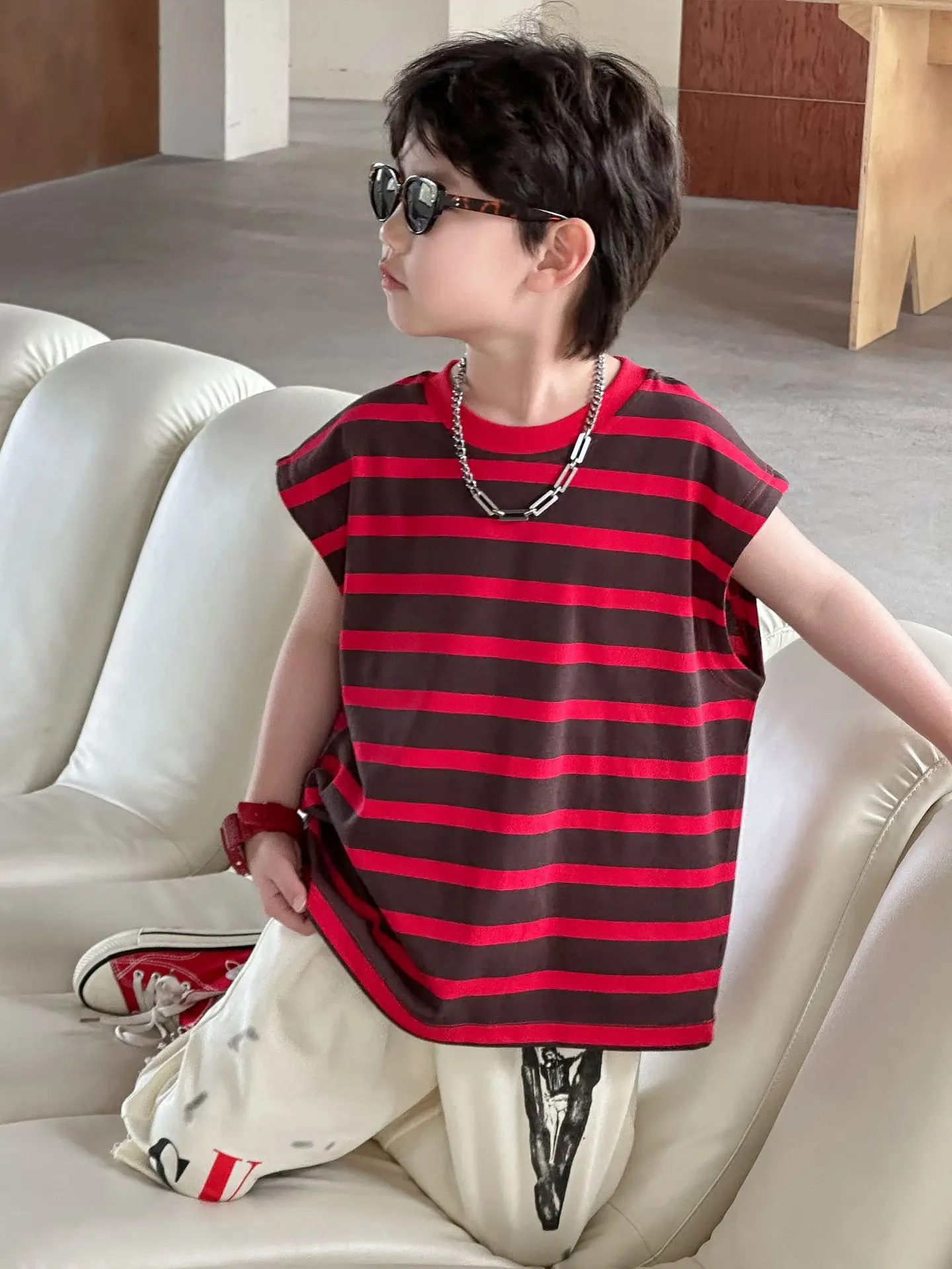 Summer Stripes T-Shirt Vest Sleeveless Vest 2025 Kids - Image 3