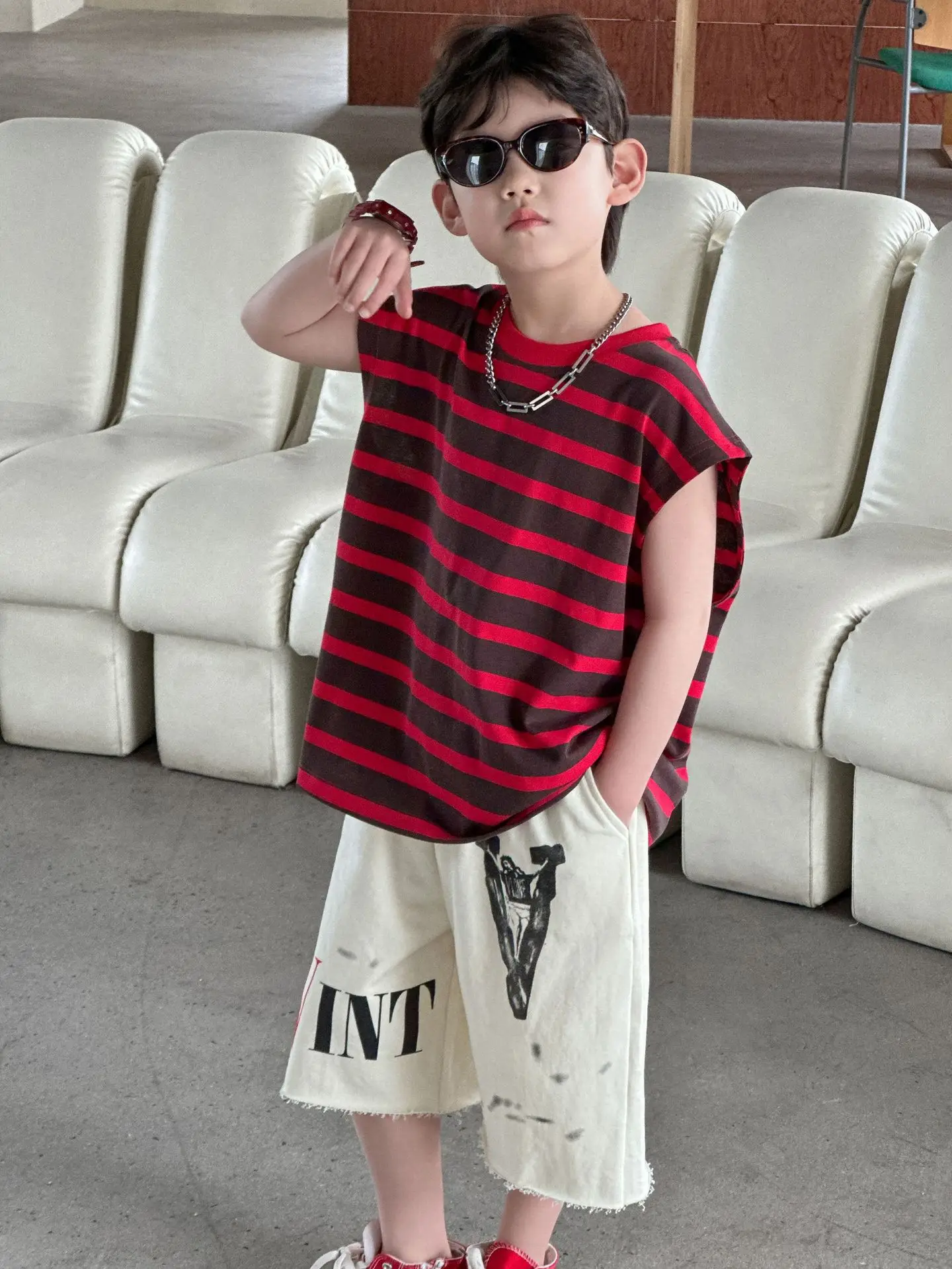 Summer Stripes T-Shirt Vest Sleeveless Vest 2025 Kids - Image 4