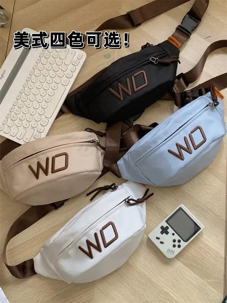 Women's White Letter Crossbody Bag with Drawstring Closure — feature 1