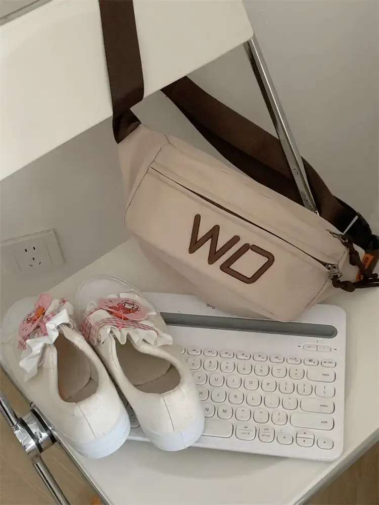 Women's White Letter Crossbody Bag with Drawstring Closure — feature 2