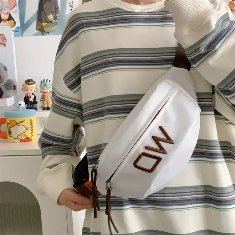 Women's White Letter Crossbody Bag with Drawstring Closure - Image 2
