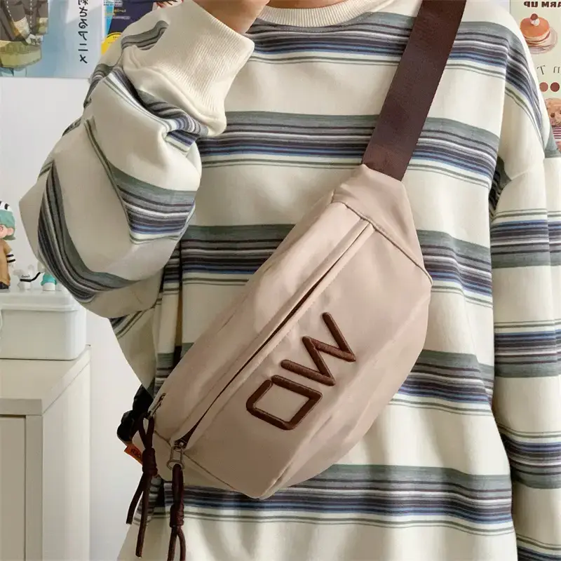 Women's White Letter Crossbody Bag with Drawstring Closure - Image 4
